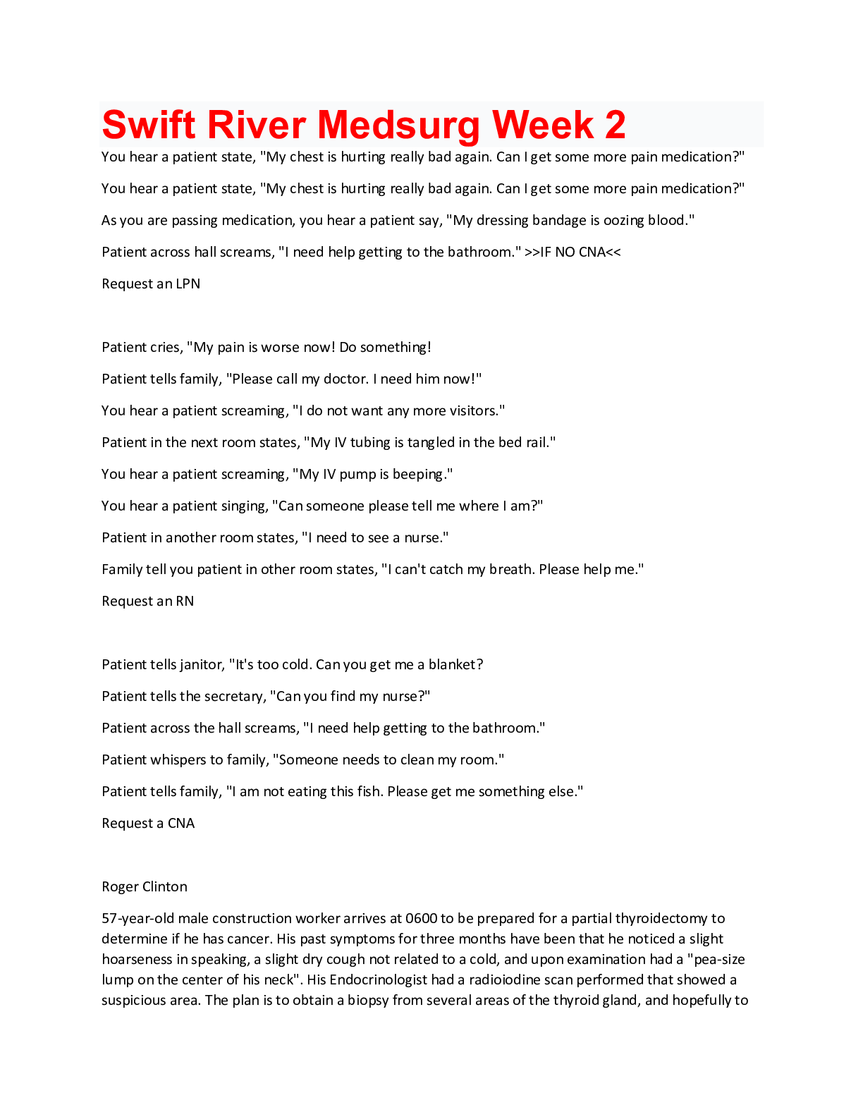 Preview image of Swift River Medsurg Week 2 document